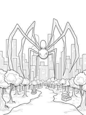 Cityscape Webs and Giant Spider