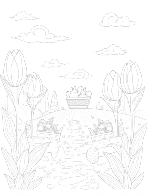 Garden of Colorful Eggs and Playful Bunnies