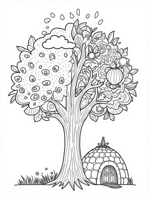 Four Seasons Tree with Flowers, Fruits, Leaves, and Snow