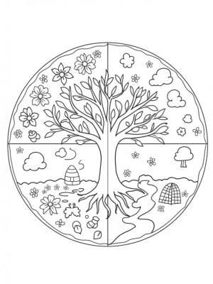 Four Seasons Mandala with a Cozy Tree