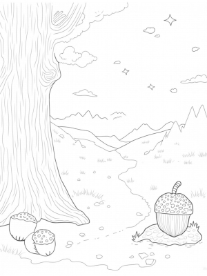 Twisted Forest with Giant Mushrooms and a Magical Acorn