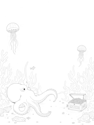 Underwater Garden with Lantern Fish and a Relaxing Octopus