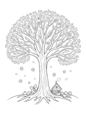 Four Seasons Tree with Cozy Cabin