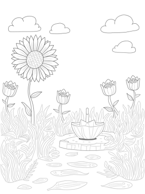 Whimsical Garden of Oversized Flowers and a Sunflower Fountain