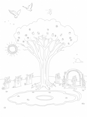 The Towering Tree of Life with Sun and Moon