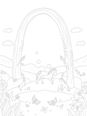 Giant Ponytail Rainbow Over a Meadow Carousel