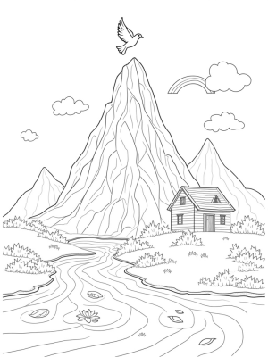 Mosaic Mountain with a Golden Dove and Rainbow