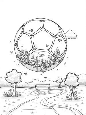 Soccer Ball Garden with Colorful Flowers and Butterflies