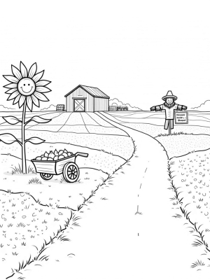 Garden of Plenty with Giant Vegetables and a Whimsical Scarecrow