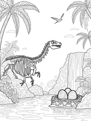 Surreal Prehistoric Jungle with Dinosaur Skeleton