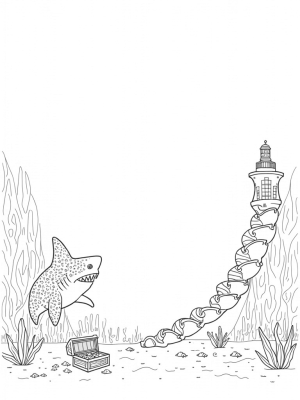 Coral-Encrusted Shark with Floating Lighthouse