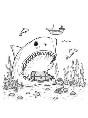 Underwater Coral Reef Shark with Treasure