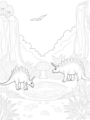 Prehistoric Jungle with Stegosaurus and Triceratops