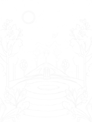 Serene Garden with Multicolored Fruits and a Fountain