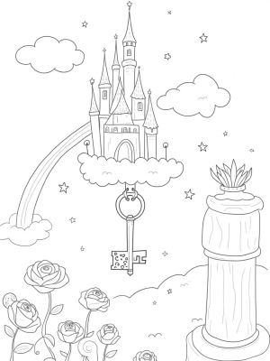 Floating Castle with Flower Spires and a Golden Key