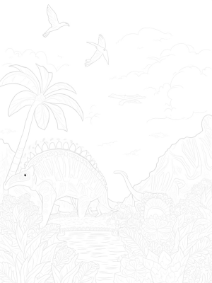 Stegosaurus and Triceratops in a Prehistoric Jungle