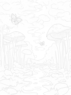 Enchanted Forest with Giant Mushrooms and Butterflies