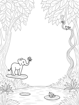 Elephant on a Lily Pad in a Jungle Scene