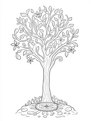 Seasonal Whirlwind Tree with Flowers and Fruits