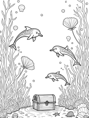 Underwater Garden with Dolphins and Treasure