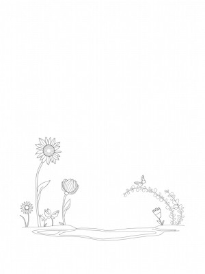 Giant Flowers and a Teardrop Pond in a Whimsical Garden