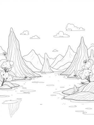 Shell-Shaped Mountain Range with Reflective Lake
