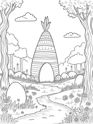 Magical Forest with Colorful Eggs and a Carrot Tower