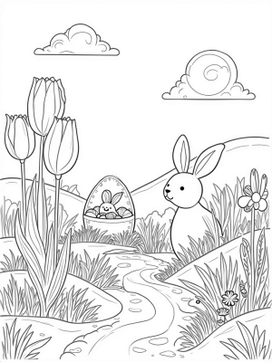 Easter Bunny's Cozy Garden with Oversized Eggs