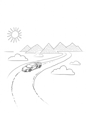 Futuristic Lamborghini on a Floating Road