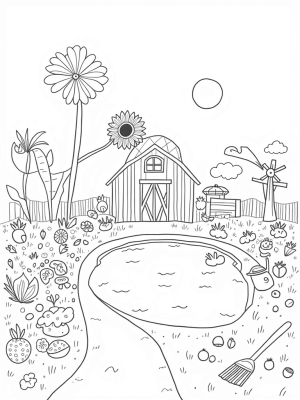 Giant Fruits and Veggies in a Whimsical Farm Landscape