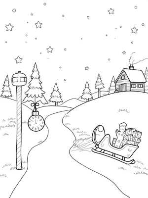 Holiday Village with Candy Cane Lampposts and Gingerbread Sleigh