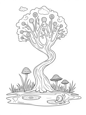 Spiral Tree with Musical Lily Pads and Clock Flowers