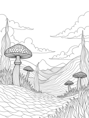 Surreal Hills and Dreamy Trees Landscape