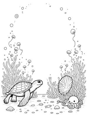 Giant Sea Turtle with Coral Crown and Tiny Octopus Throne