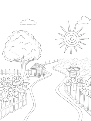 Enormous Vegetables and a Quirky Scarecrow in a Farmyard