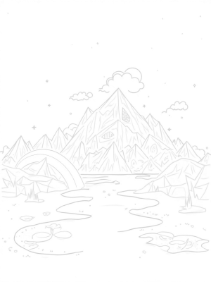 Geometric Mountain Range with Rainbow Prism