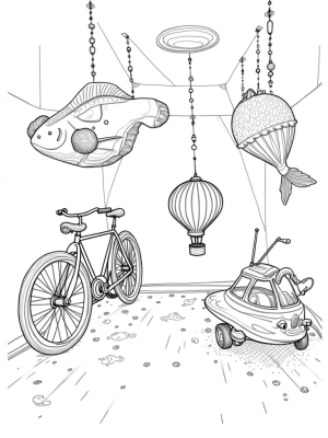 Whimsical Garage with Fantastic Vehicles