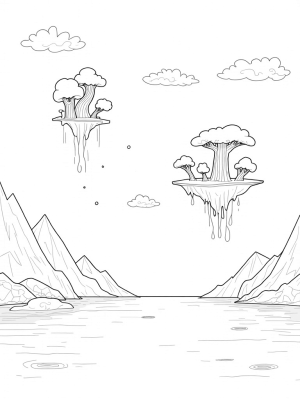 Floating Islands with Spiraling Trees and a Cascading Waterfall