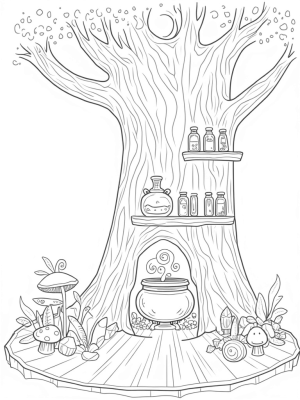Potion Laboratory in a Hollow Tree