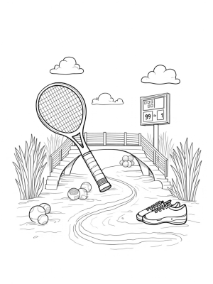 Tennis Racket Bridge Over a Colorful River