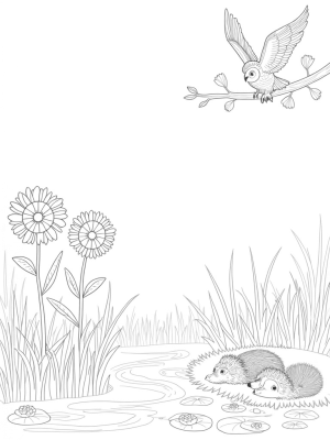 Oversized Flowers and Playful Hedgehogs in a Garden