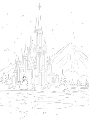 Majestic Ice Palace with Snowman and Frost Butterflies