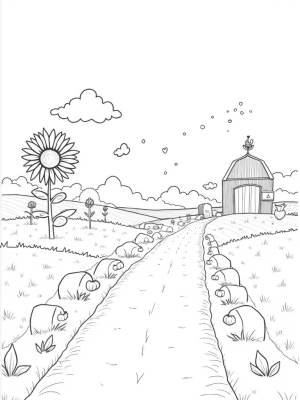 Patchwork Farm with Giant Vegetables and Sunflowers