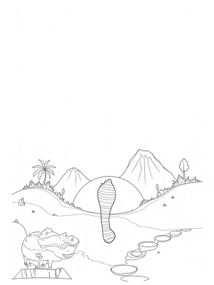 Dinosaur Footprint in a Volcanic Landscape