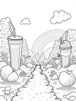 Boba Tea Forest with Rainbow Straws and Tapioca Boulders