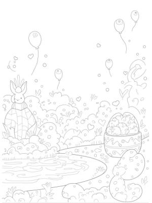 Oversized Easter Eggs and a Carrot Fountain in a Garden