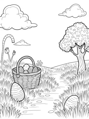 Giant Eggs and a Carrot Tree in a Colorful Garden