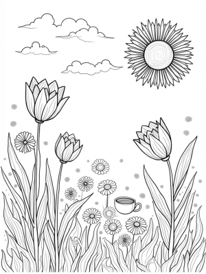 Oversized Flowers and Floating Teacups in a Garden