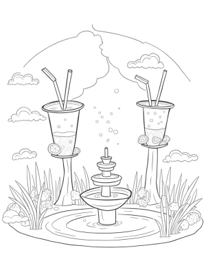 Boba Tea Garden with Giant Cup Trees and Pearl Fountain