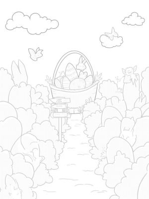 Colorful Eggs and Butterflies in a Whimsical Garden